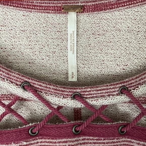 Free People Lacey Love Swing Top Pink White Striped Lace Up Size Small - Picture 3 of 9
